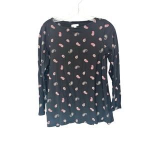 J. Jill Top Black Paisley Print Crewneck 3/4 Sleeve Casual Soft Stretch Small